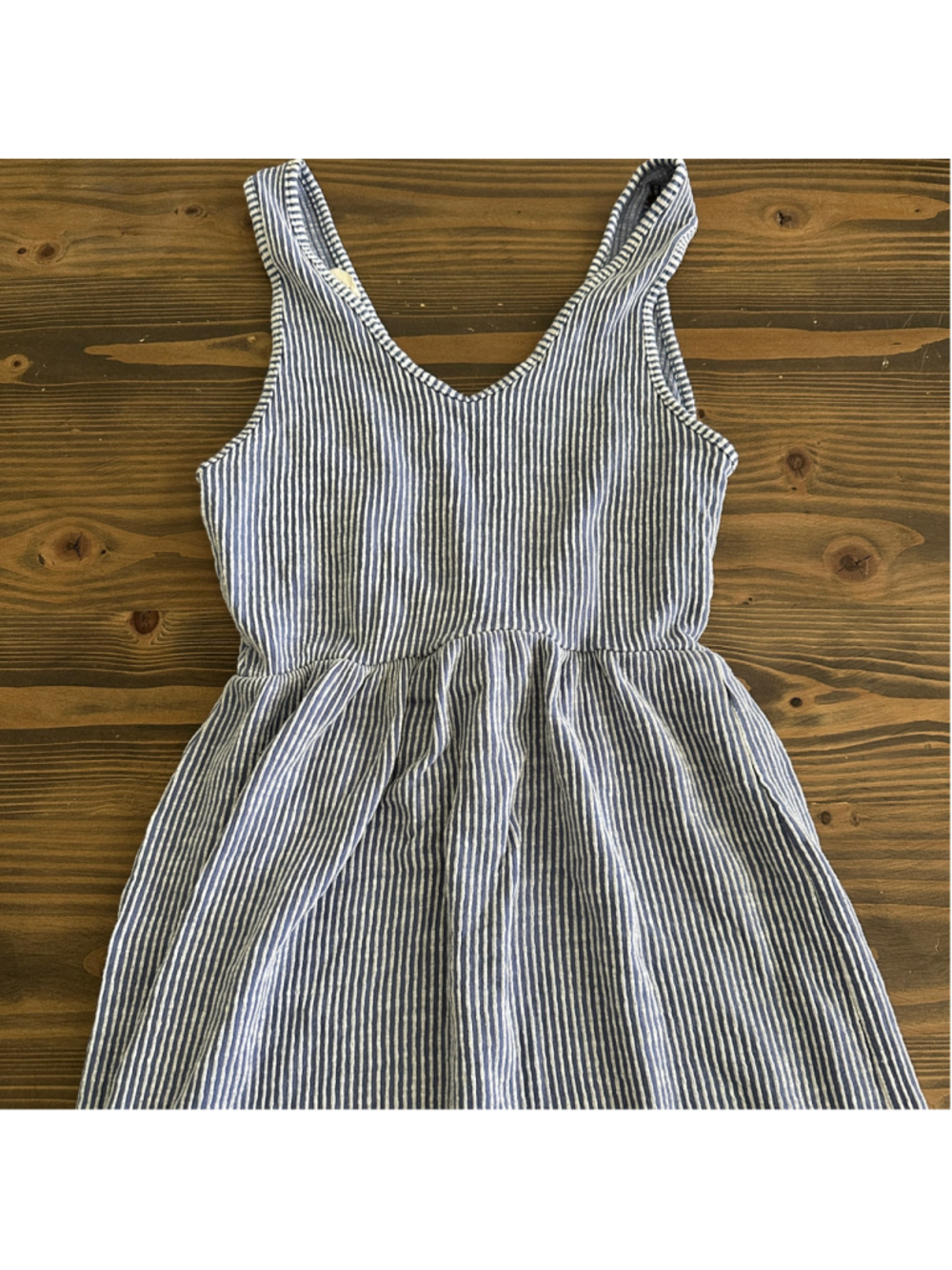 Caution to the Wind Dress Women’s S Blue White Stripe Seersucker Midi Tie Front - Picture 5 of 9